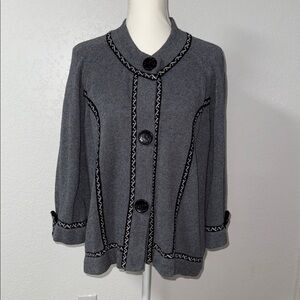 COLDWATER CREEK Gray Knit Cardigan with Black Trim